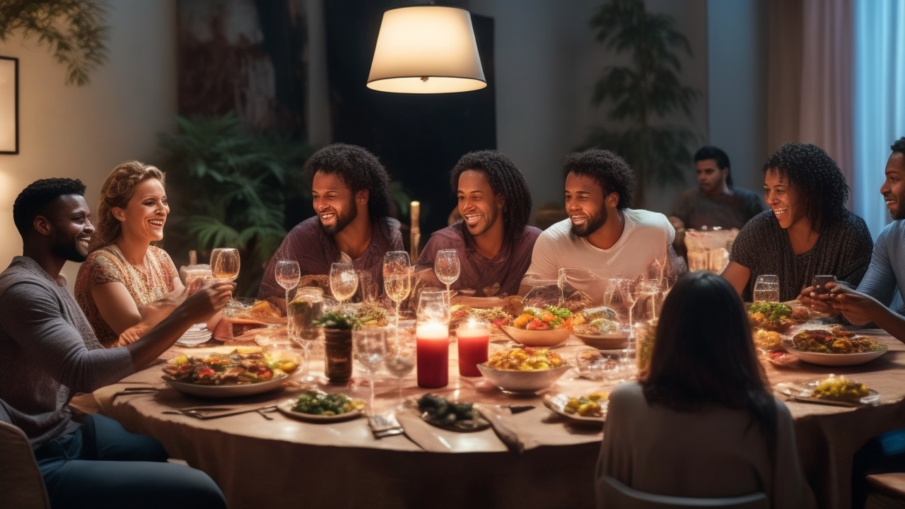 Cena contemporânea em sala de estar moderna, um grupo diverso de amigos reunidos assistindo juntos a uma série em streaming na televisão, trocando risadas e interagindo animadamente, com iluminação suave e atmosfera acolhedora, capturando a sensação de conexão e diversão comunitária em torno do entretenimento digital em 2026.